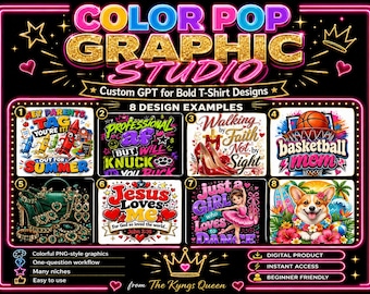 Color Pop Graphic Studio GPT personalizado, generador de diseños de camisetas llamativas, ideas gráficas para camisetas estilo PNG, herramienta para vendedores de Etsy, asistente de diseño para impresión bajo demanda