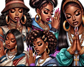5 PNG Black Girl Praying Clipart | Afro Faith Sublimation PNG | Spiritual Art for T-Shirts, Journals, Stickers | Digital Download