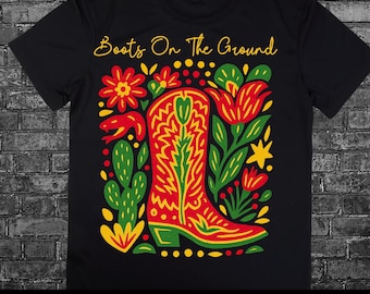 Stivali a terra png, Stivali da cowboy floreali occidentali PNG, Design di maglietta estiva da cowgirl boho, Download digitale di cactus del sud-ovest, Cowgirl
