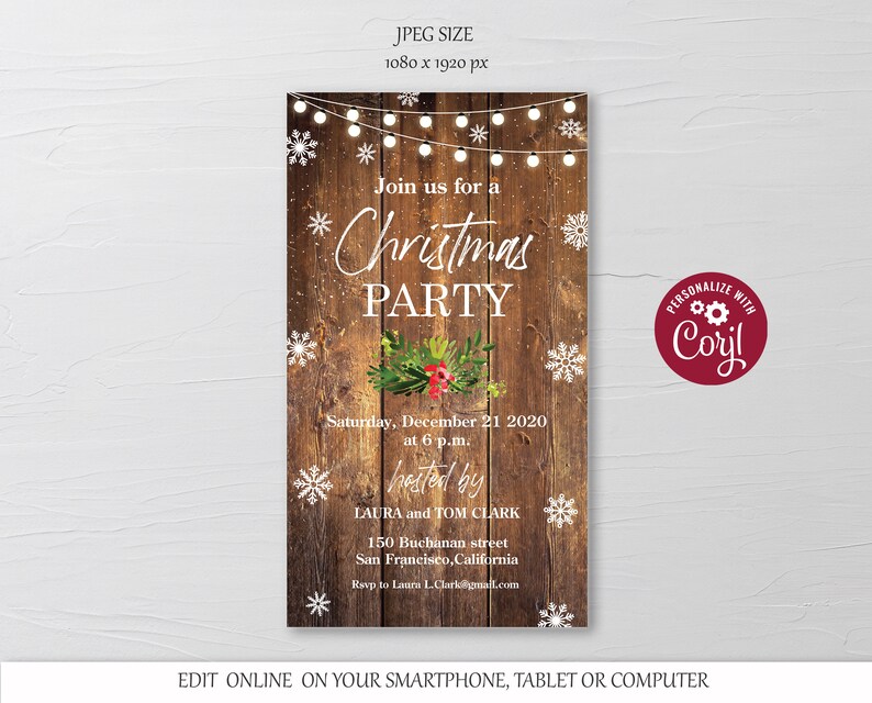 Rustic Christmas Party Evite Template Electronic Sparkly Etsy Rustic Christmas Party Evite Template Electronic Sparkly Etsy