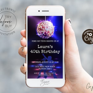 70s Electronic Groovy Birthday Evite Template Disco Ball Birthday Party Invitation Phone Retro Party Invite Text Evite Email Evite