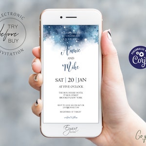 Blue Winter Wedding Evite Template Snowflakes Electronic Wedding Invitation Winter Wonderland Wedding Text Invitation Digital Invite E91