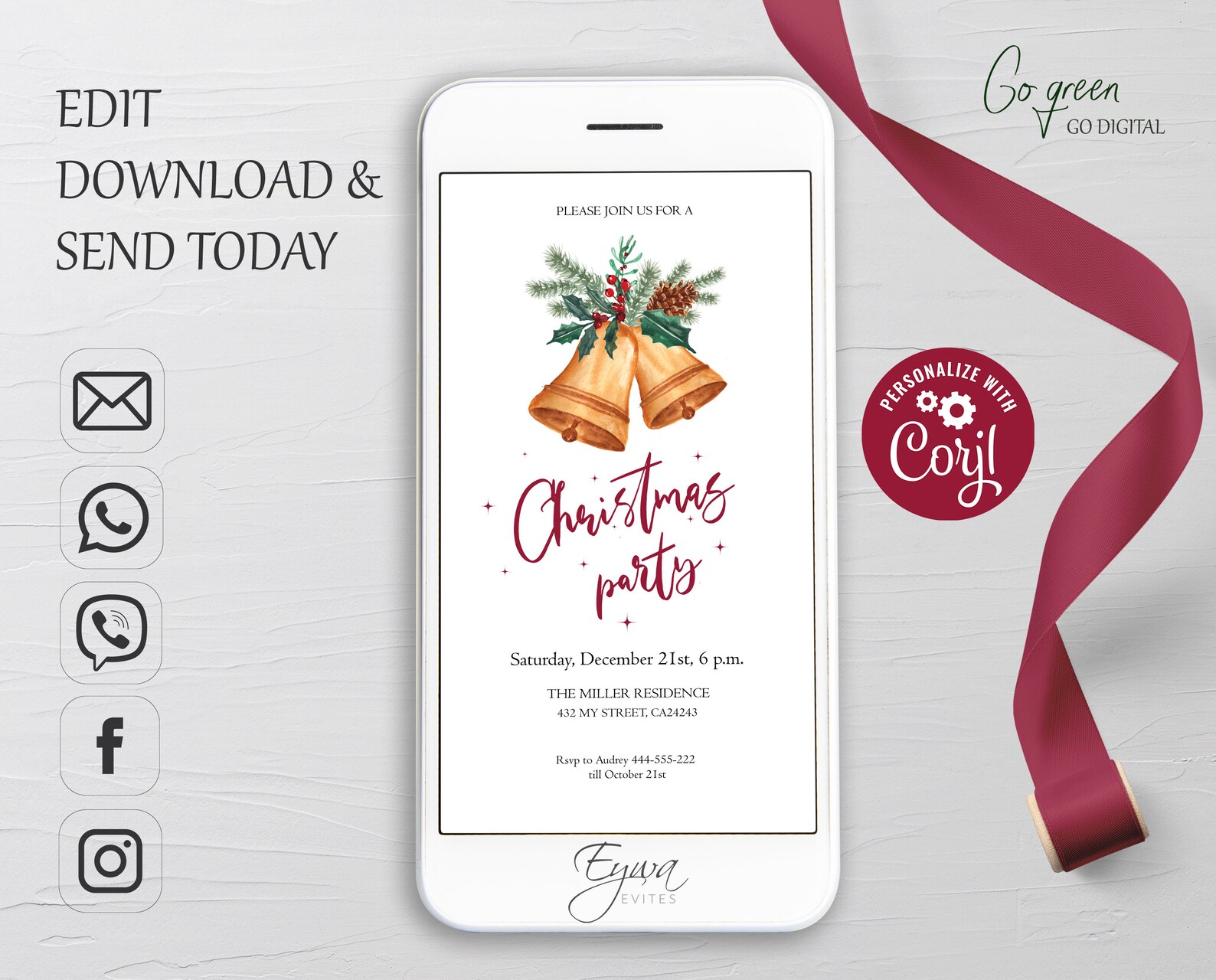 Jingle Bells Christmas Evite Template Electronic Christmas Party ...
