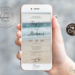 Beach Wedding Evite Template Electronic Ocean Wedding Invitation Template Text Invitation Smartphone Invite Digital Invite E88