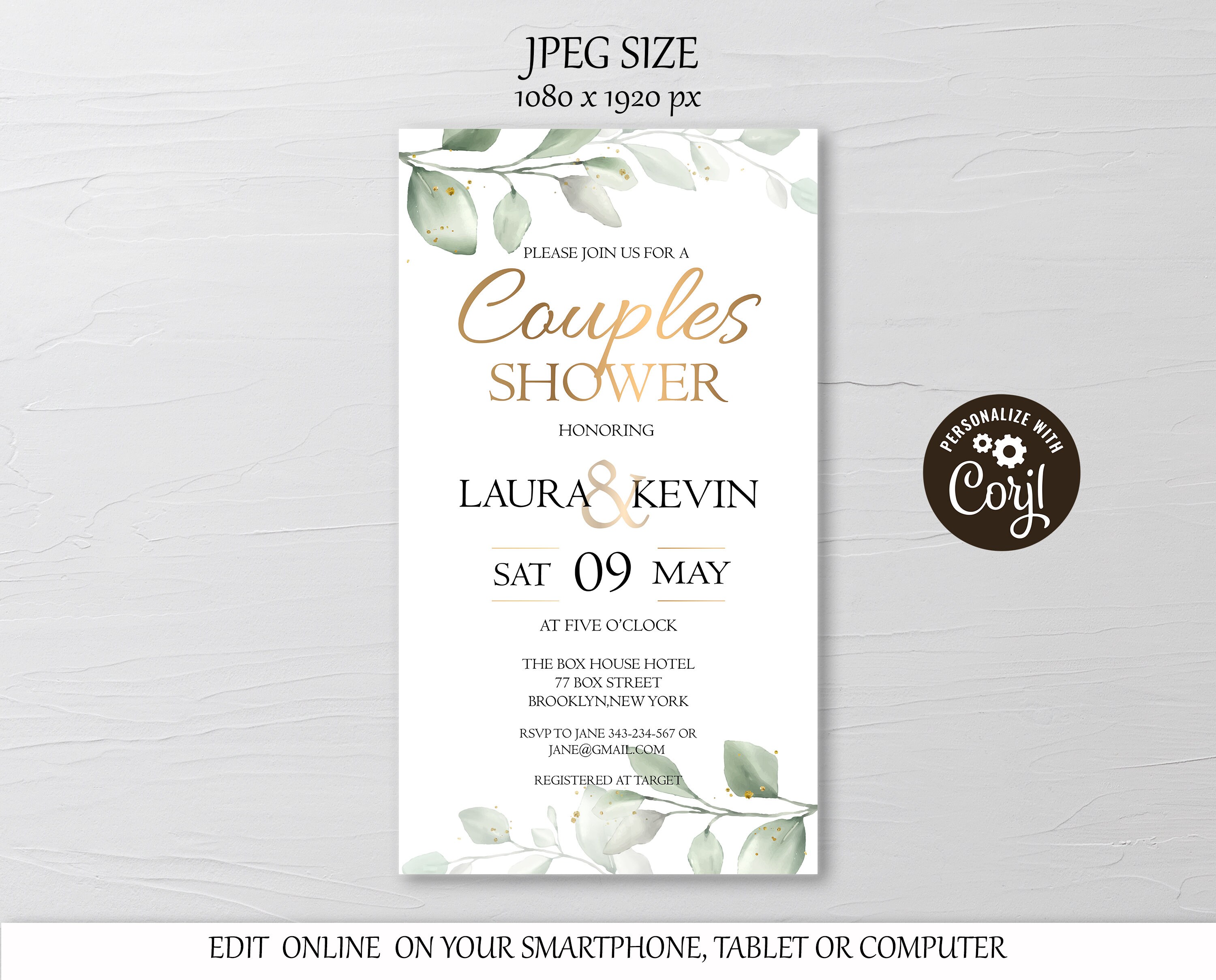 Greenery Couples Shower Evite Template Gold Electronic Couples Shower