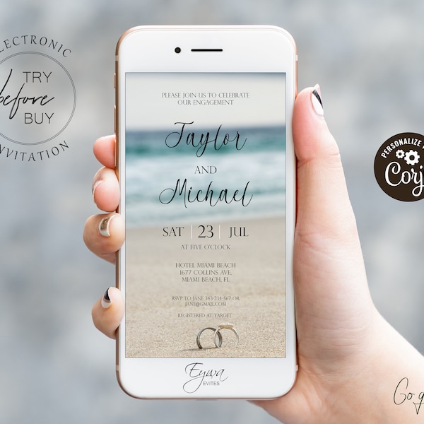 Beach Engagement Electronic Invitation Ocean Engagement Evite Template Tropical Editable Digital Invite Smartphone Invite Text Evite E88