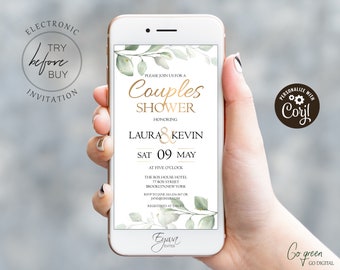 Greenery Couples Shower Evite Template Gold Electronic Couples Shower Invitation Editable Smartphone Invite Text Invite Whats Up Evite E8
