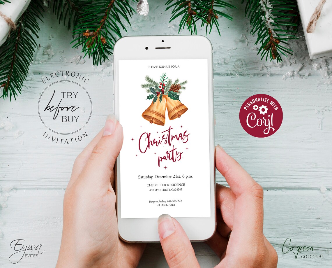 Jingle Bells Christmas Evite Template Electronic Christmas Party ...