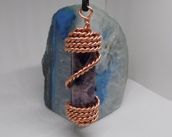Large Amethyst Twisted Copper Wire Wrapped Full "Lost Cubit" Tensor Energy Hexagonal Pendant/Pointer (Large).