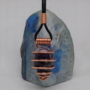 Amethyst Quartz Copper Spiral pendant.
