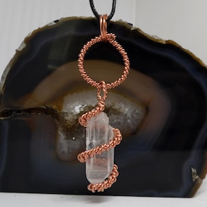 Clear Quartz, Copper Double Twisted Spiral 1/3rd &quot;Remen Cubit&quot; Tensor Energy Pendant