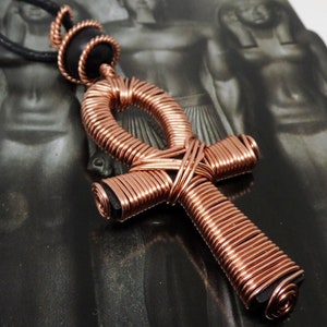 Shungite Bead, Copper Coiled Ankh Pendant.