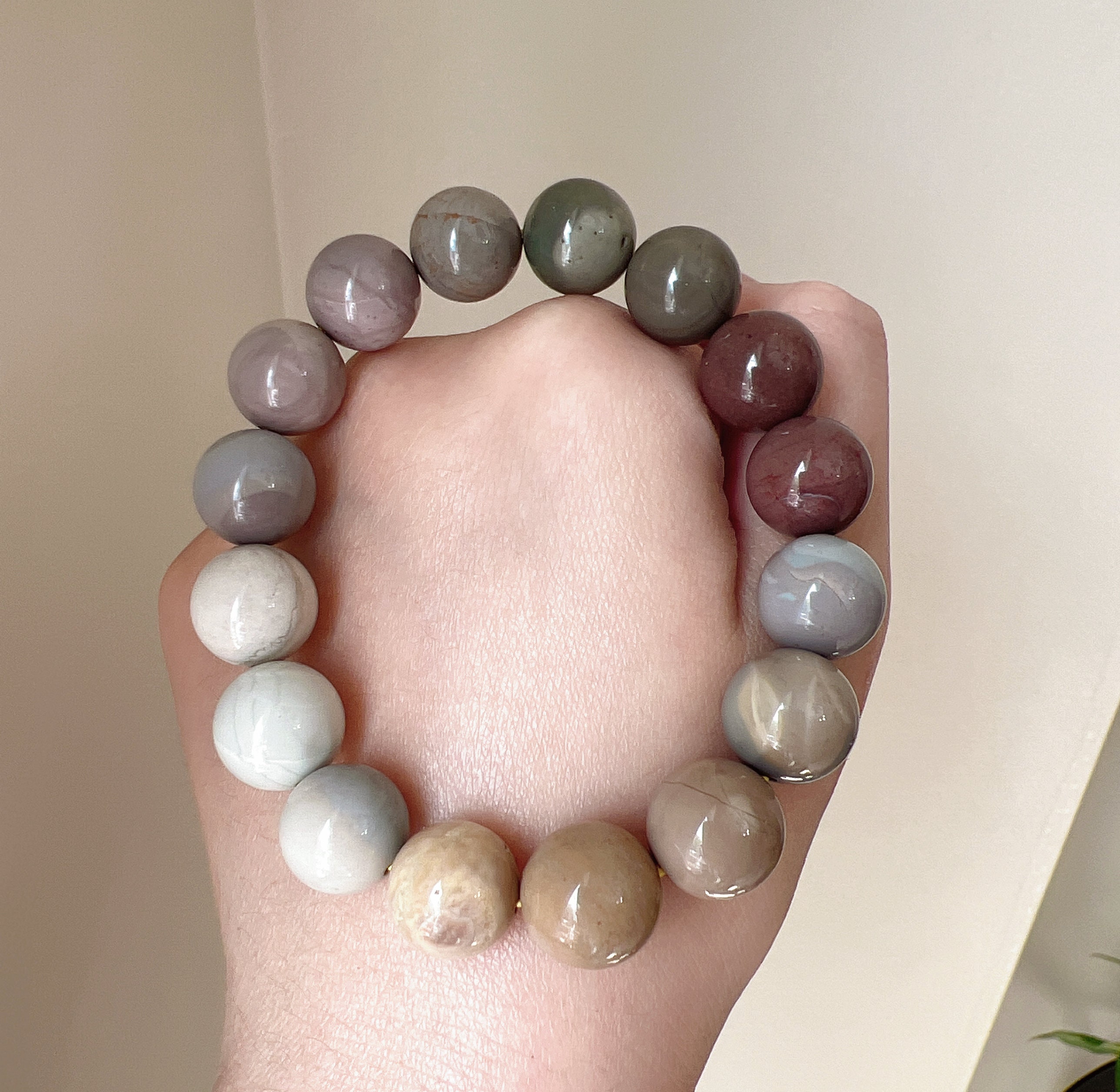 Natural Alashan Agate 13mm Milk Tea Colorful Beaded Bracelet With