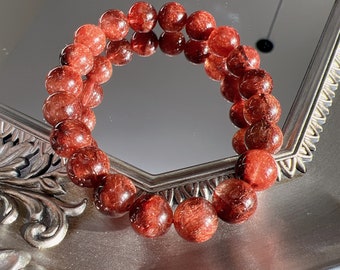 High Quality Genuine 9+mm Red Copper Rutilated Quartz beaded bracelet; Rare crystal; best gift for all; New year; healing; lucky; wealth