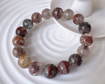 Bracciale con perline di cristallo fantasma naturale di quattro stagioni di alta qualità da 12 mm; Perle rotonde di potere; Quarzo fantasma multicolore; Fashion design;