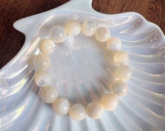 Top Grade 12mm Genuine White Mother-of-pearl beaded bracelet; best gift for ladies