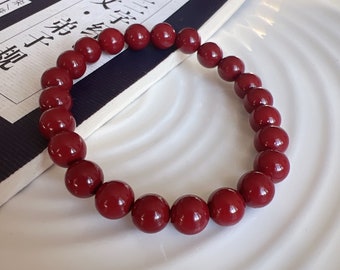 Bracciale con testa di cinabro naturale da 10 mm di alta qualità; Fortunato; guarigione; calmante; meglio per il capodanno lunare; Natale