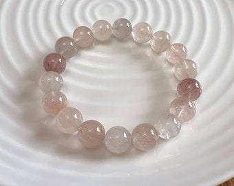High Quality 11mm Rare Light Pink Rabbit Hair Quartz; Pink Rutilated Quartz; best gift for ladies/girls