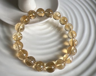 Grade AAA 10mm Genuine Natural Yellow Satyaloka Azeztulite Quartz Crystal Bracelet; Healing/Energy Gemstone;