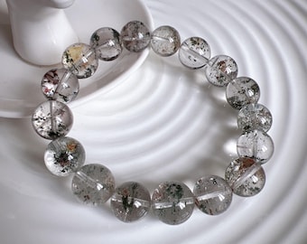 Braccialetto di perline di cristallo fantasma da giardino verde e rosso da 12 mm di alta qualità; quarzo fantasma; quarzo fantasma; cristallo Fengshui; ricchezza; carriera