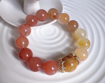 Braccialetto di perline di cristallo di quarzo di coniglio colorato Old Mine di alta qualità, 14,5 - 17 mm (perlina della testa); design alla moda; quarzo con pelo di coniglio;