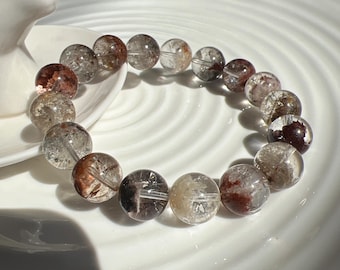 Braccialetto di perline di cristallo fantasma naturale quattro stagioni da 12,5 mm di alta qualità; perline rotonde potenti; quarzo fantasma multicolore; fortuna