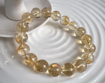 Bracciale con perline di quarzo giallo naturale da 11,5 mm Bracciale con quarzo giallo lucido / Gioielli minimalisti