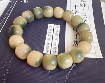 Bracciale con perline rotonde naturali stagionate da 14 mm di alta qualità; Colore raro; Mala prega; Yoga; Perle calmanti (飘花）