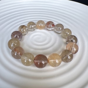 Hochwertiges Geniune Natural 13 mm Gold / Kupfer Rutilquarz Kristall Perlen Armband; Reichtum/Energie
