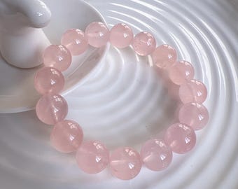 Bracciale con perline di quarzo rosa naturale del Madagascar da 13 mm, braccialetto in quarzo rosa da indossare tutti i giorni