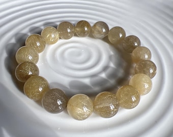 Braccialetto di perline di cristallo di quarzo rutilato dorato naturale di alta qualità da 13 mm; Quarzo dei capelli di Venere; Ricchezza/Energia; Regolabile al polso