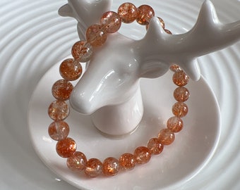 Braccialetto di perline in pietra solare dorata arancione naturale di prima qualità da 7,5+ mm; cristallo di pietra solare; guarigione; energia; potente; (无棉透体）
