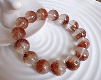 Braccialetto di cristallo di quarzo di coniglio rosso naturale di alta qualità da 14 mm; mezza pentola; ritrovamento raro; forma di ciotola del tesoro della ricchezza; pietra energetica; guarigione