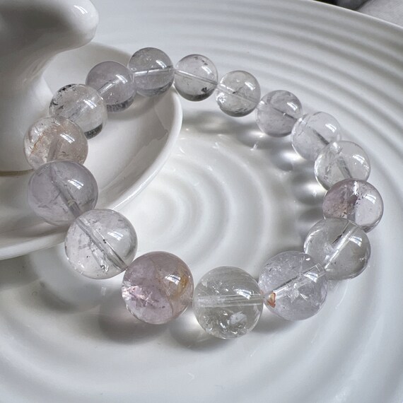 本物の高品質天然 13 mm ホワイト & パープル ハーキマー ダイヤモンド  