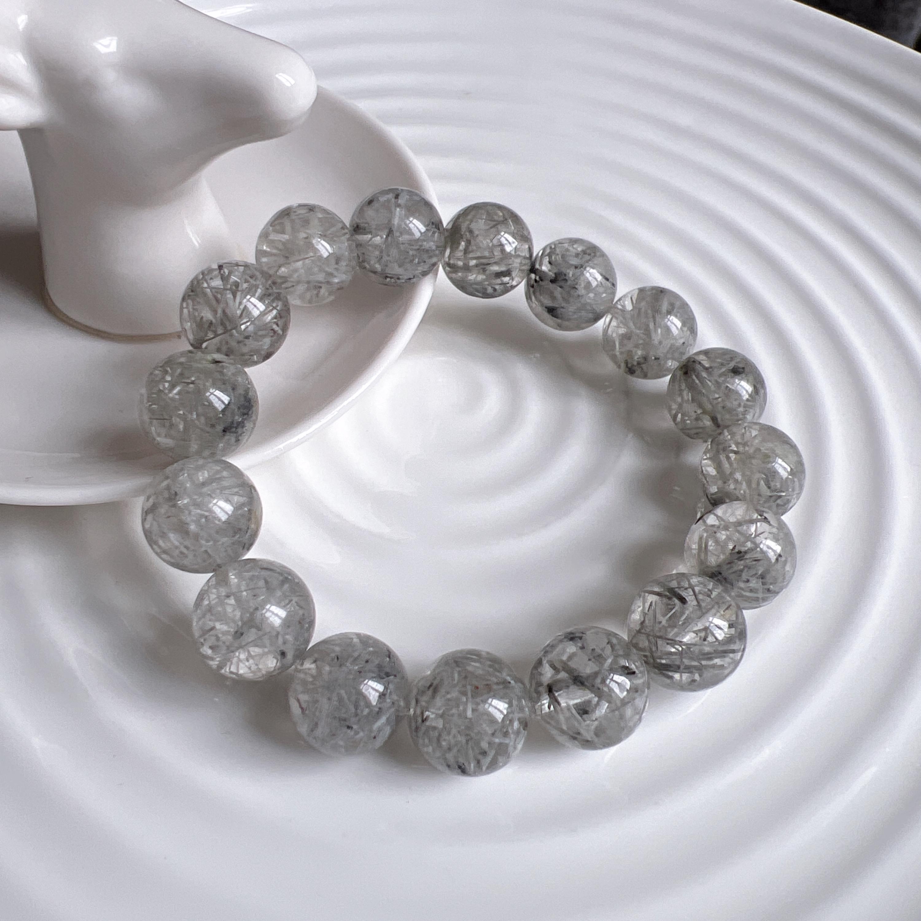 High Quality Geniune 13mm Snow Frost Silver Hair Quartz Beaded