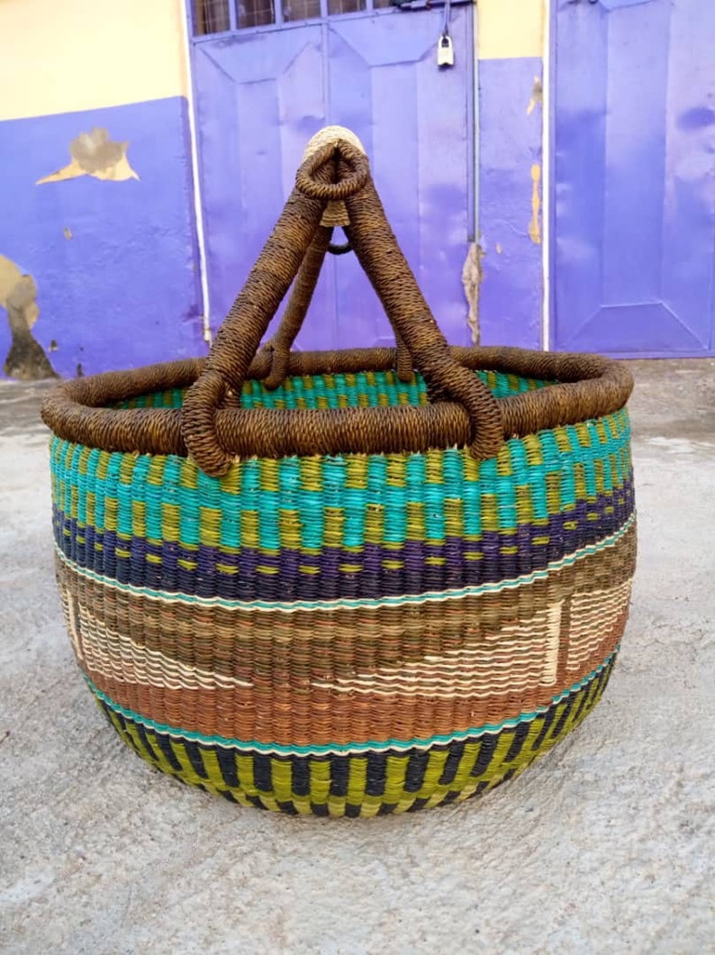 Bolga Market Basket Large Round Basket Etsy