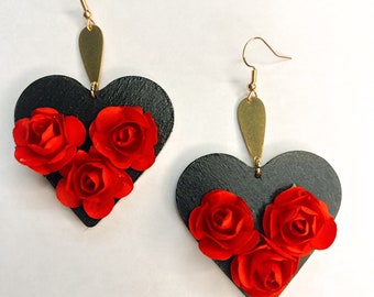 Wood heart earrings