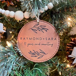 Personalized Anniversary Faux Leather Ornament | Custom Couple Ornament | Yearly Ornament | Leather Anniversary | 3 year Anniversary Gift