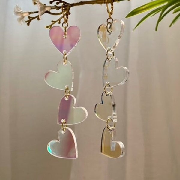 The Iridescent Hearts Earrings | Valentine's Day Earrings | Pink Earrings