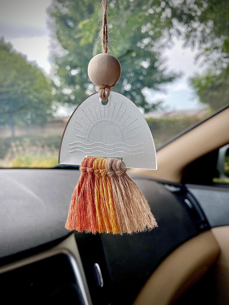 Sunshine Macramé Rear View Mirror Car Charm Boho Rainbow Etsy