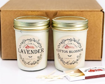 Red Barn Soy Candle Gift Box w/ Matches | All-Natural Soy Wax & Essential Oil Infused | Pet + Smoke Odor Eliminating | Set of (2-Pack, 8 oz)
