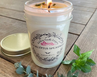 Eucalyptus Spearmint Aromatherapy Candle | All-Natural Soy Wax & Dried Herbs | Essential Oil Infused | Odor Eliminating | Toxin Free