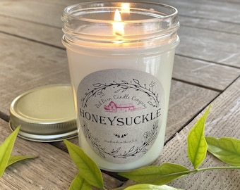 Honeysuckle Aromatherapy Candle | 100% All-Natural Soy Wax & Essential Oil Infused | Pet Safe + Smoke Odor Eliminating | Non Toxic Candle