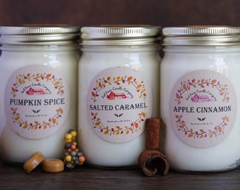 Fall Candles 100% Natural Soy Wax & Essential Oil Infused | Odor Eliminating + Pet Safe | Toxin / Paraffin Free | Red Barn Scented Candle