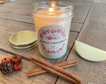 Apple Cinnamon Aromatherapy Candle | All-Natural Soy Wax & Dried Flowers | Essential Oil Infused | Odor Eliminate + Relaxation | Toxin Free