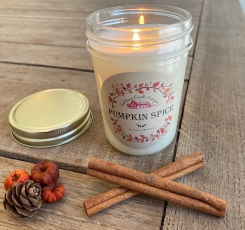 Red Barn Fall Aromatherapy Candles All-Natural Soy Wax & Dried Flowers Essential Oil Infused Odor Eliminate Relaxation Toxin Free Pumpkin Spice