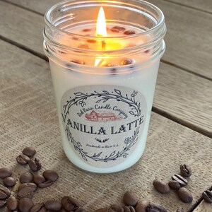 Eucalyptus Spearmint Aromatherapy Candle All-Natural Soy Wax & Dried Herbs Essential Oil Infused Odor Eliminating Toxin Free Vanilla Latte