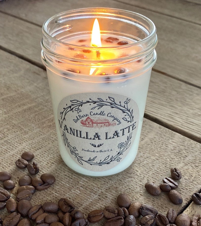 Eucalyptus Spearmint Aromatherapy Candle All-Natural Soy Wax & Dried Herbs Essential Oil Infused Odor Eliminating Toxin Free Vanilla Latte