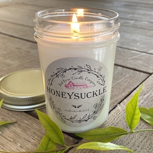 Eucalyptus Spearmint Aromatherapy Candle All-Natural Soy Wax & Dried Herbs Essential Oil Infused Odor Eliminating Toxin Free Honeysuckle