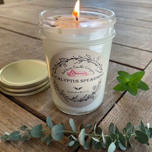 Eucalyptus Spearmint Aromatherapy Candle All-Natural Soy Wax & Dried Herbs Essential Oil Infused Odor Eliminating Toxin Free image 2